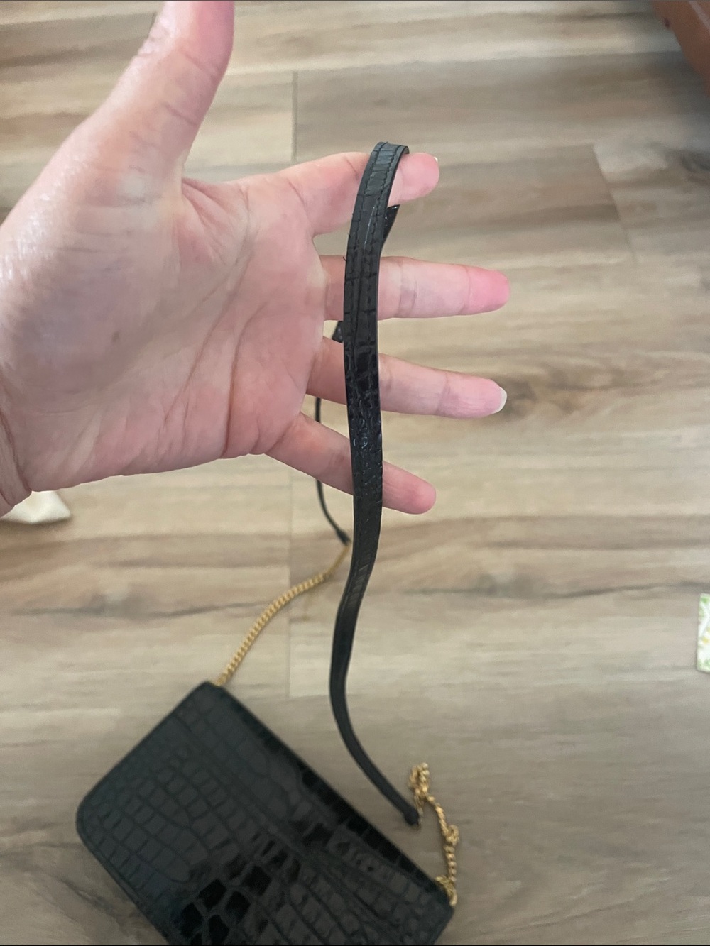 Saint Laurent Black Croc-Embossed Leather Shoulder Bag with Gold Hardware - Picture 9 of 9